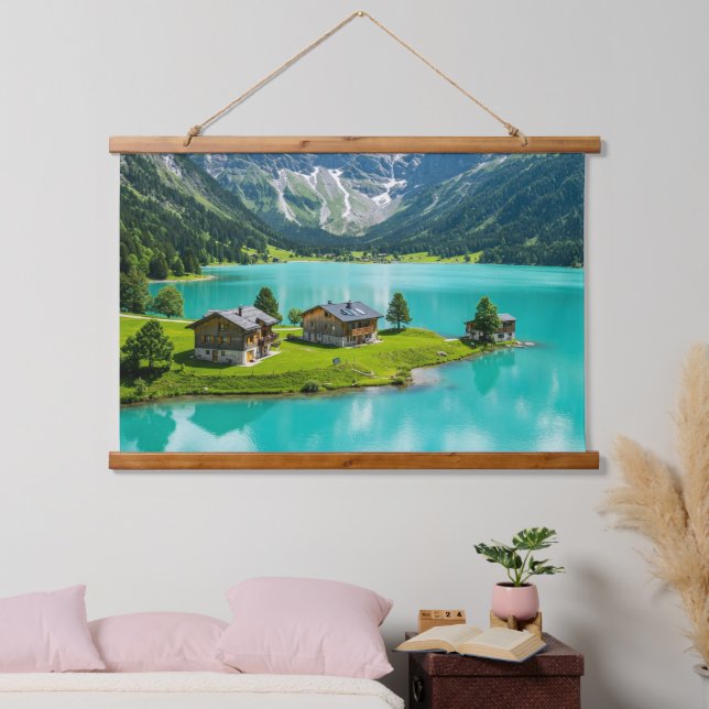 Alpine Lake Mountain Landscape  Hanging Tapestry (Bedroom)