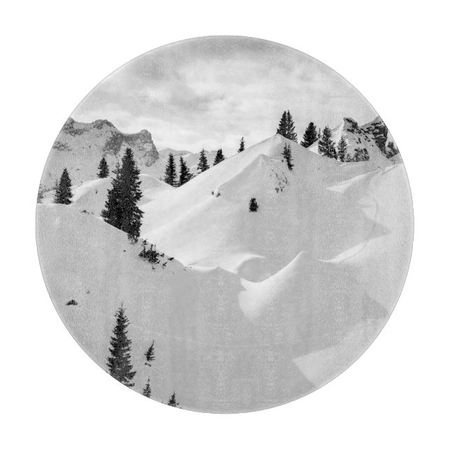 Alpine Landscape: Snowy Fir Trees Mountains Cutting Board (Front)
