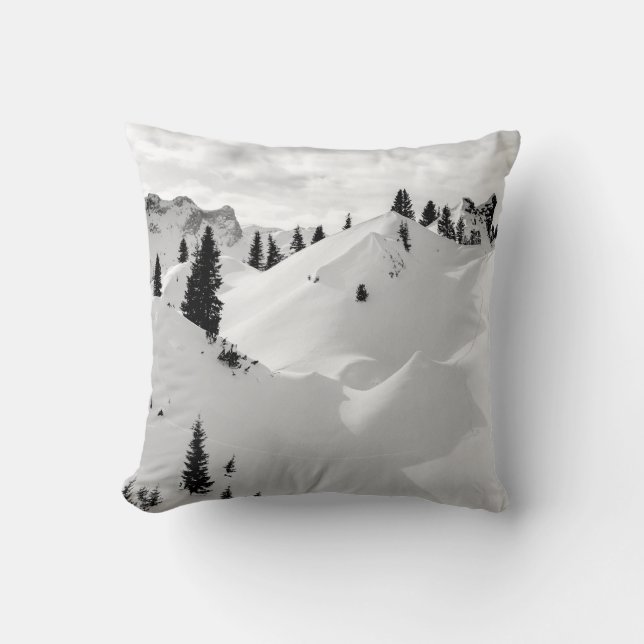 Alpine Landscape: Snowy Fir Trees Mountains Throw Pillow (Front)