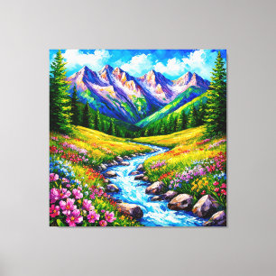 Alpine Landscape with Blooming Wildflowers Canvas Print