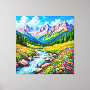 Alpine Landscape with Blooming Wildflowers Canvas Print