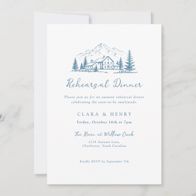 Alpine Lodge Winter Rehearsal Dinner Invitation (Front)