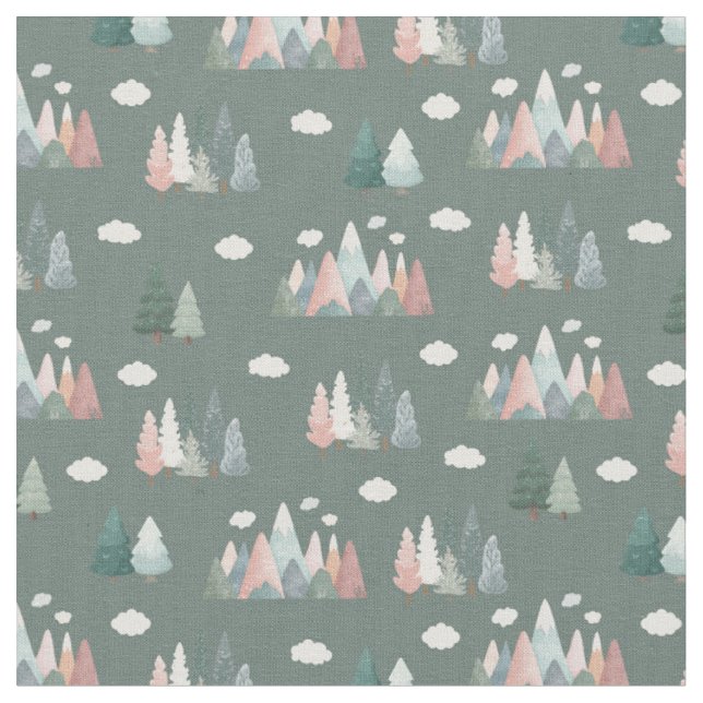 Alpine Lullaby on Dark Gray-Green Fabric (Close Up)