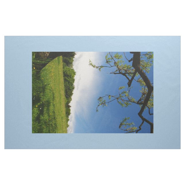 Alpine Meadow Tree Photo Print Fabric Light Blue (Yard)