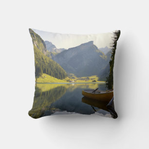 Alpine Mountain Lake in Switzerland Throw Pillow