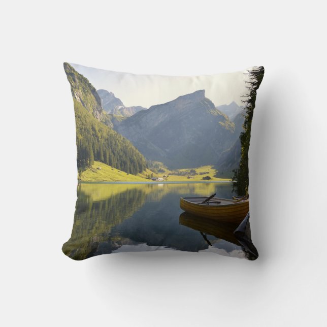 Alpine Mountain Lake in Switzerland Throw Pillow (Front)