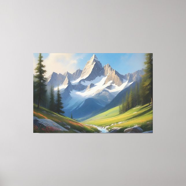 Alpine Mountain Landscape Watercolor Art Canvas Print (Front)