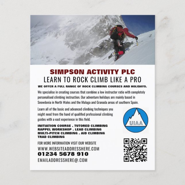 Alpine Mountaineer, Hiking and Climbing Advert Flyer (Front)