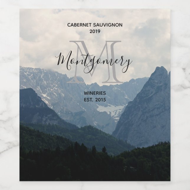 Alpine Mountains Nature Photo Country Wine Making Wine Label (Single Label)