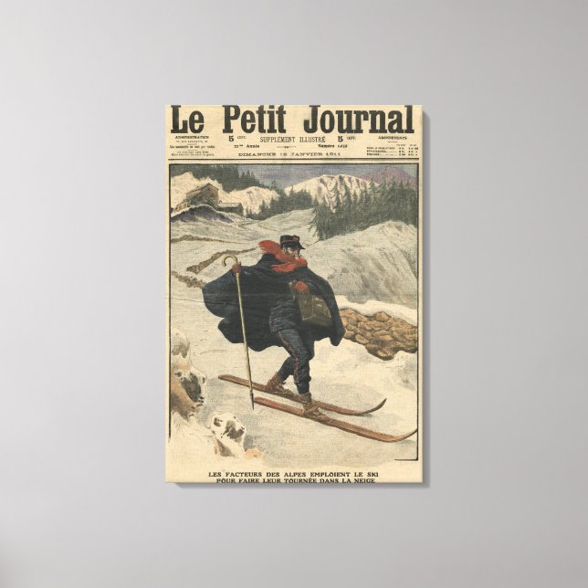 Alpine postmen using ski canvas print (Front)