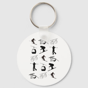 Alpine Ski, Downhill Skier Motif Grid Keychain