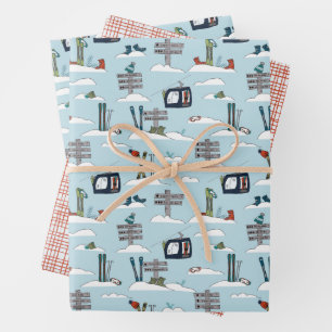 Alpine Ski Wrapping Paper Flat Sheet Set of 3