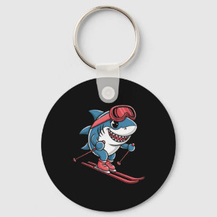 Alpine Skier Shark With Goggles Winter Snow Slopes Keychain