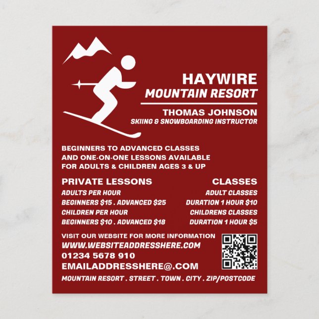 Alpine Skier, Ski/Snowboarding Lessons/Classes Flyer (Front)