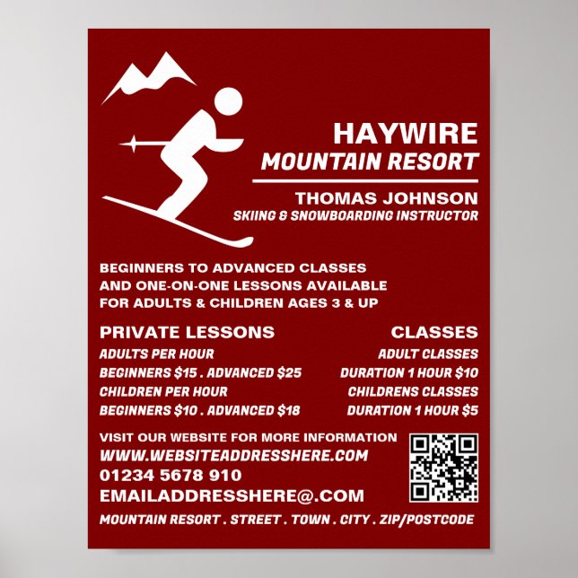 Alpine Skier, Ski/Snowboarding Lessons/Classes Poster (Front)