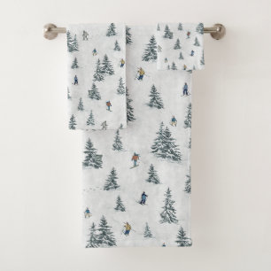 Alpine Skiers and Hidden Yetis - Downhill Skiing  Bath Towel Set