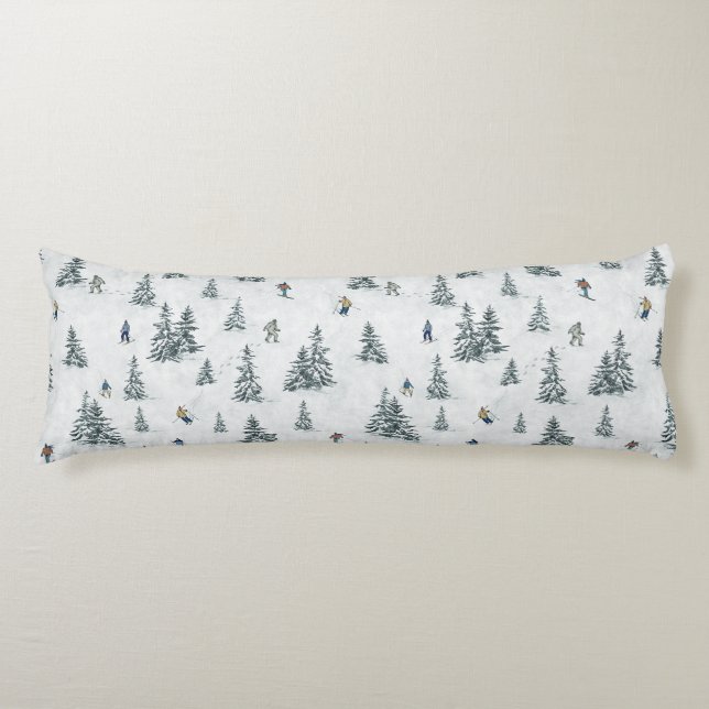 Alpine Skiers and Hidden Yetis - Downhill Skiing  Body Pillow (Front)