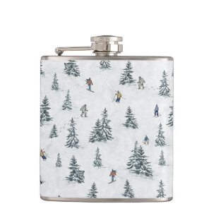 Alpine Skiers and Hidden Yetis - Downhill Skiing  Hip Flask