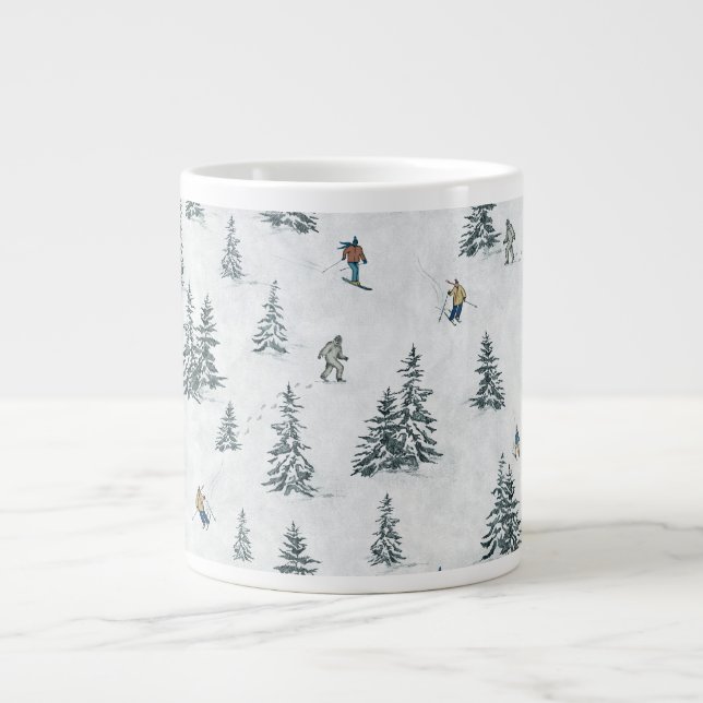 Alpine Skiers and Hidden Yetis - Downhill Skiing  Large Coffee Mug (Front)