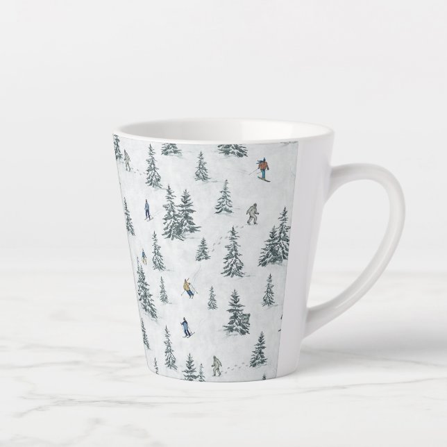Alpine Skiers and Hidden Yetis - Downhill Skiing  Latte Mug (Right)