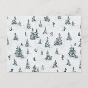Alpine Skiers and Hidden Yetis - Downhill Skiing  Postcard