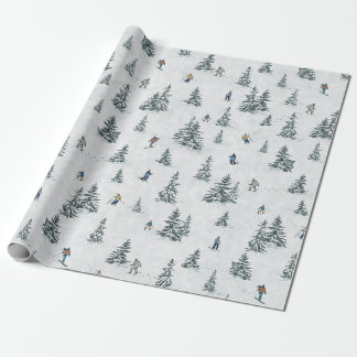 Alpine Skiers and Hidden Yetis - Downhill Skiing  Wrapping Paper