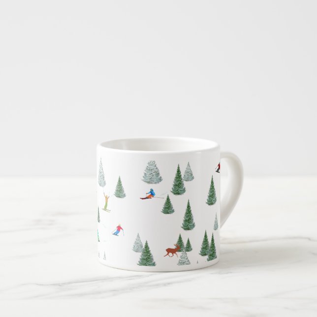 Alpine Skiers Downhill Skiing Illustration  Espresso Cup (Front Right)