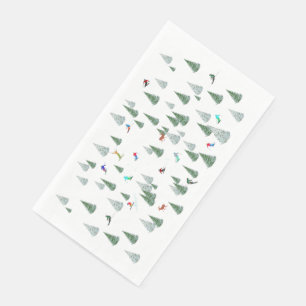 Alpine Skiers Downhill Skiing Illustration  Napkin
