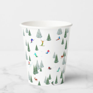 Alpine Skiers Downhill Skiing Illustration  Paper Cups