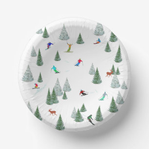 Alpine Skiers Downhill Skiing Illustration  Paper Plate