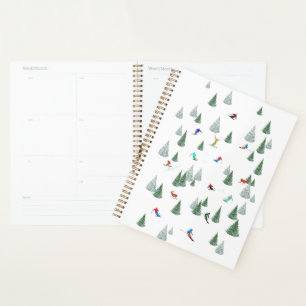 Alpine Skiers Downhill Skiing Illustration White Planner