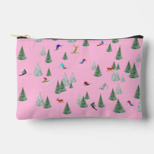 Alpine Skiers Downhill Skiing Pastel Pink Accessory Pouch