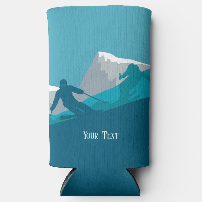 Alpine Skiers Downhill Skiing  Personalized Seltzer Can Cooler (Front)
