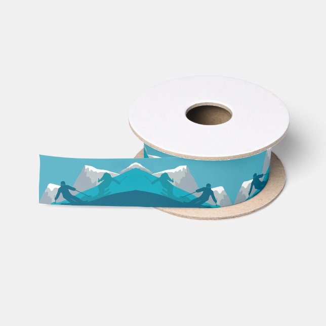 Alpine Skiers on the Snowy Mountain Personalized Satin Ribbon (Spool)