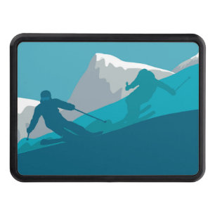 Alpine Skiers on the Snowy Mountain Personalized Trailer Hitch Cover