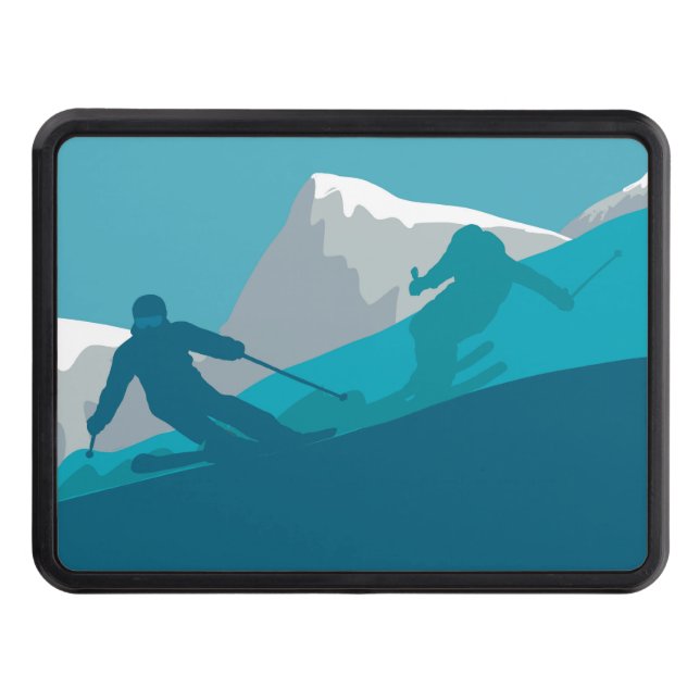 Alpine Skiers on the Snowy Mountain Personalized Trailer Hitch Cover (Front)
