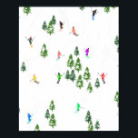 Alpine Skiers Skiing Illustration Skier Poster<br><div class="desc">Cool winter themed skier pattern design with skiers skiing down alpine ski resort slopes among snow covered fir trees in alps. Freeride skiers are wearing colourful vintage retro ski suits, skiing downhill with skis on a white snowy mountain landscape background. Wonderful winter sport fun gift for a skier in your...</div>