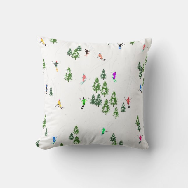 Alpine Skiers Skiing Illustration Skier  Throw Pillow (Front)