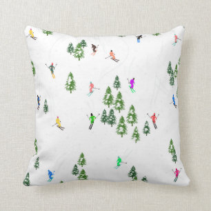 Alpine Skiers Skiing Illustration Skier  Throw Pillow
