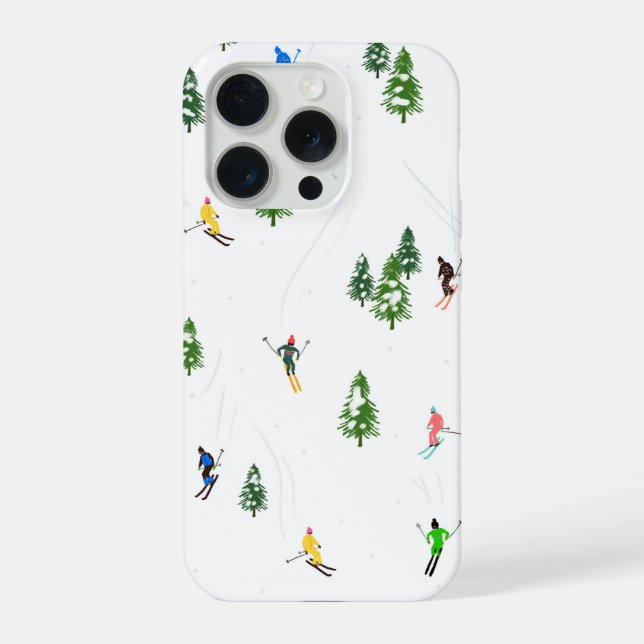  Alpine Skiers Skiing Ski Winter Trees iPhone Case (Back)