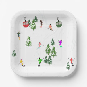  Alpine Skiing   Gondola Ski Lift Holiday Skiers Paper Plate