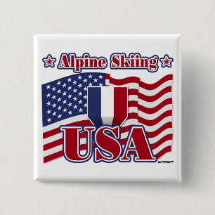 Alpine Skiing USA 2 Inch Square Button