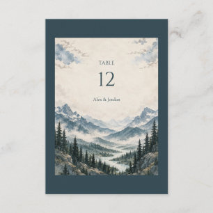 Alpine Vow Mountain Wedding Table Number Card