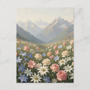 Alpine Wildflower Meadow Mountain Landscape Scene Postcard