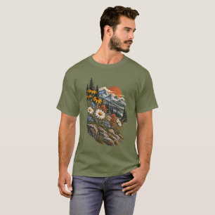Alpine Wildflowers Mountain Sunset Vintage Landsca T-Shirt