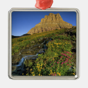 Alpine wildflowers & Mt Clements at Logan Pass Metal Ornament