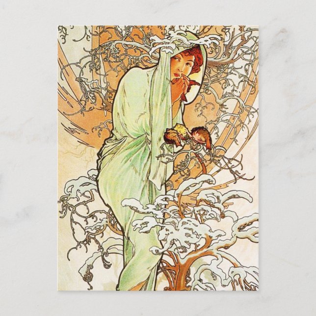 Alpohnse Mucha Winter Postcard (Front)