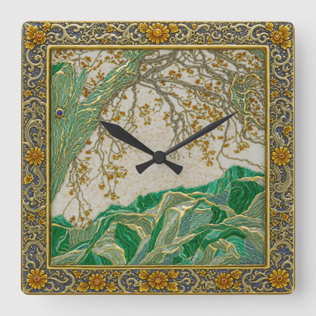 Alps Gold Silver Lapis  Amber Malachite Wall Clock (Front)