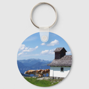 Alps Mountain Scene with Alpine Cows Keychain