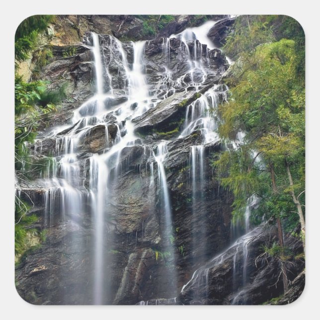 Alps Mountain Top Waterfall Square Sticker (Front)